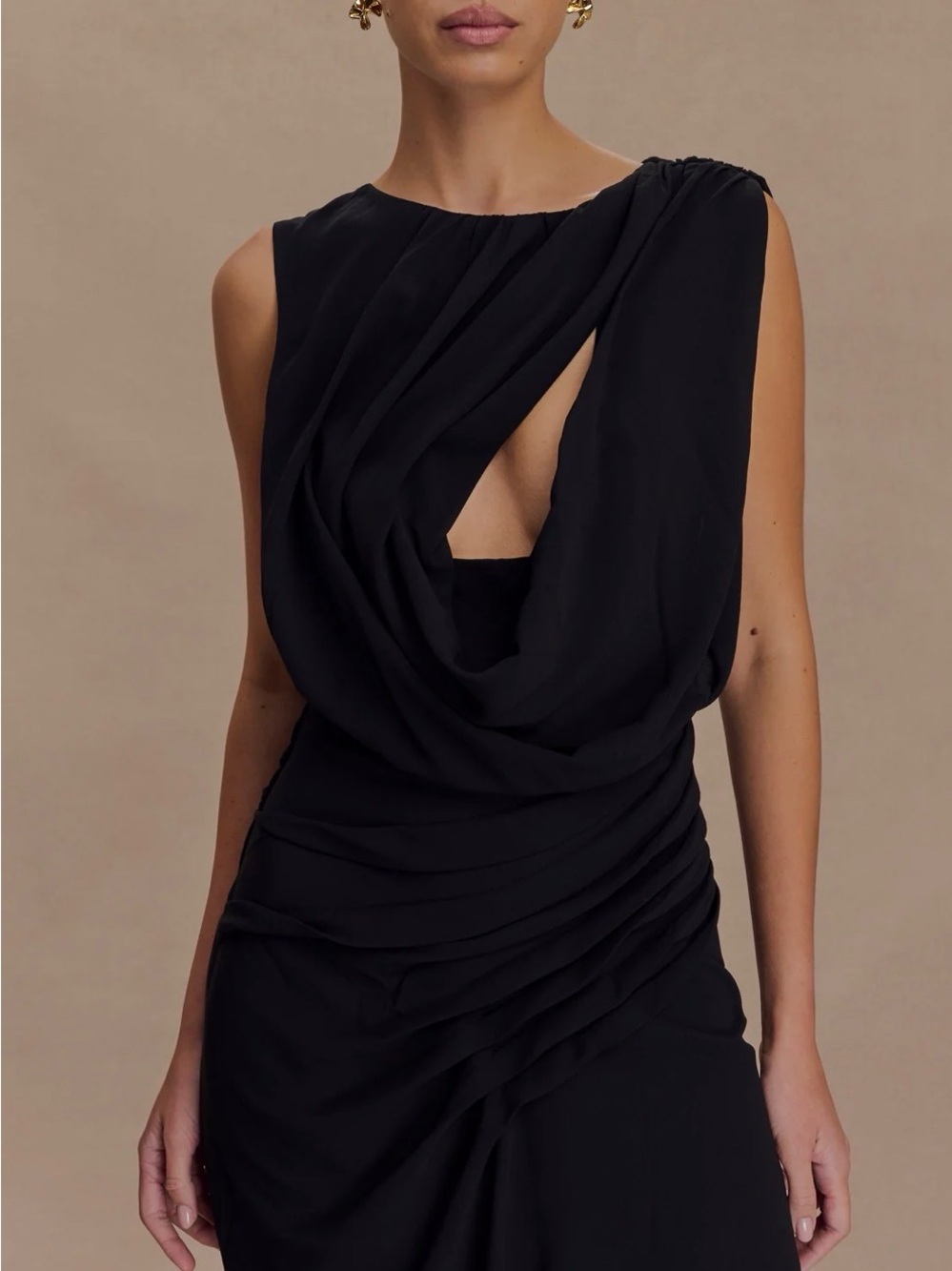 Meshki Black Draped Cowl Mini Dress